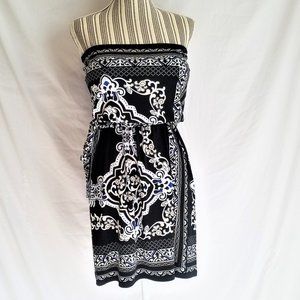 WHBM Strapless Border Satiny Dress With Waist Tie